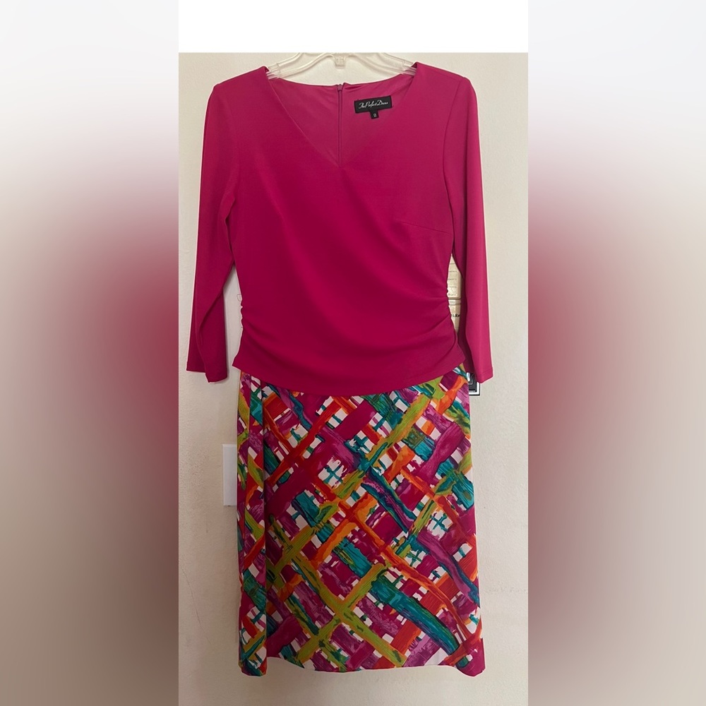 Beautiful pink top and multicolored striped bottom dress